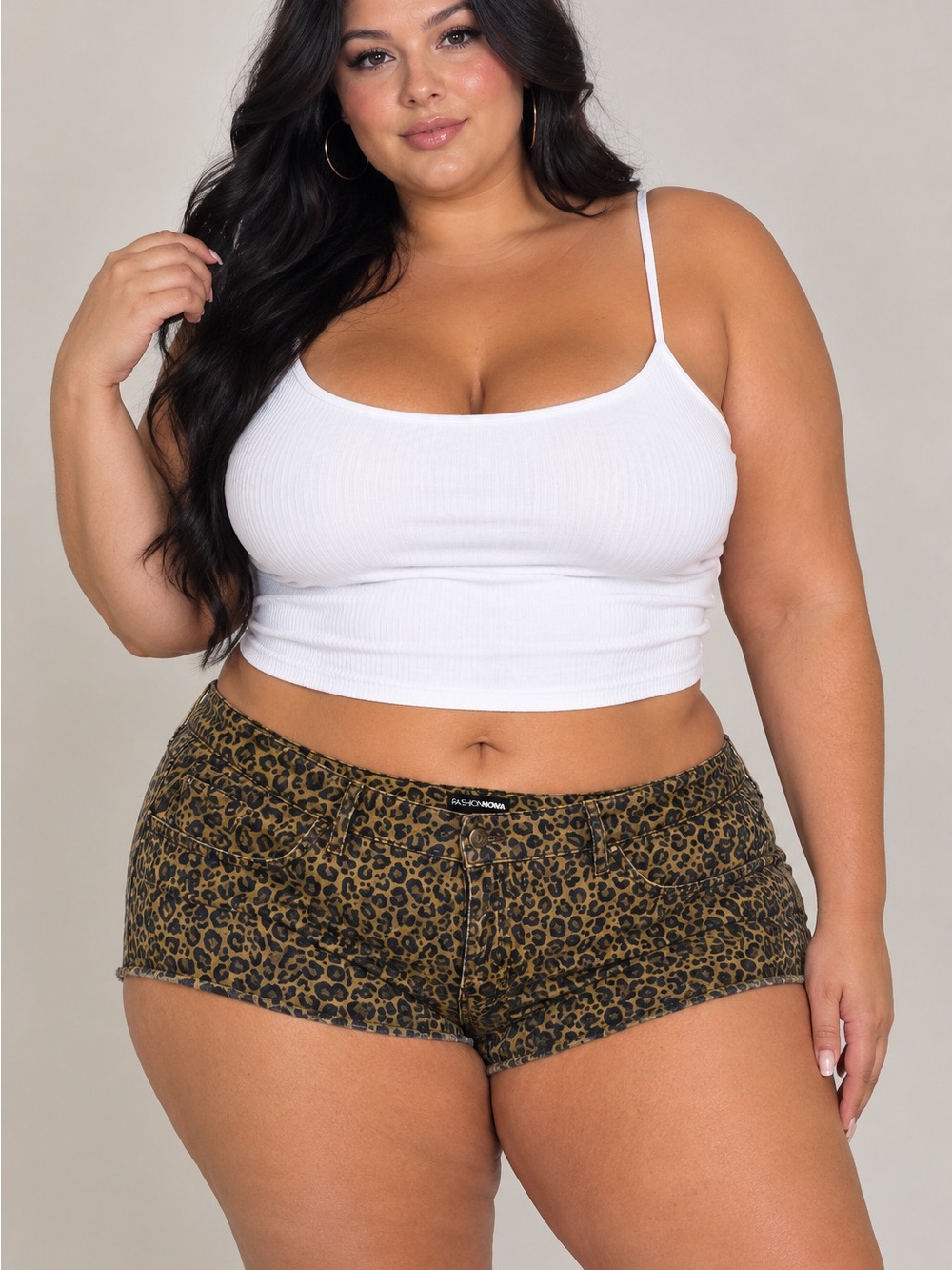 NWOT Plus Size Leopard Print Denim Cheeky Booty Shorts Shorts - Brown 18 XL